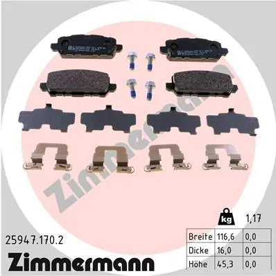 Piduriklotsi komplekt, ketaspidur ZIMMERMANN 25947.170.2