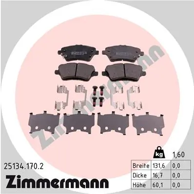Piduriklotsi komplekt, ketaspidur ZIMMERMANN 25134.170.2