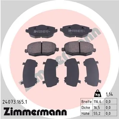 Piduriklotsi komplekt, ketaspidur ZIMMERMANN 24073.165.1
