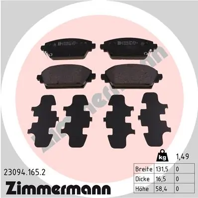 Piduriklotsi komplekt, ketaspidur ZIMMERMANN 23094.165.2
