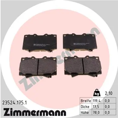 Piduriklotsi komplekt, ketaspidur ZIMMERMANN 23524.175.1