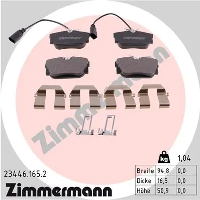 Piduriklotsi komplekt, ketaspidur ZIMMERMANN 23446.165.2