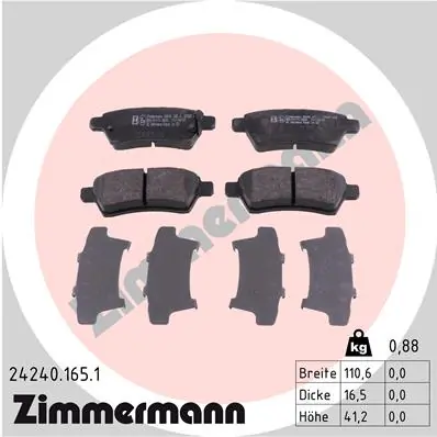Piduriklotsi komplekt, ketaspidur ZIMMERMANN 24240.165.1