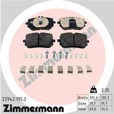 Piduriklotsi komplekt, ketaspidur ZIMMERMANN 22942.195.2