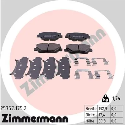 Piduriklotsi komplekt, ketaspidur ZIMMERMANN 25757.175.2