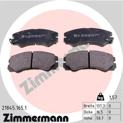 Piduriklotsi komplekt, ketaspidur ZIMMERMANN 21845.165.1