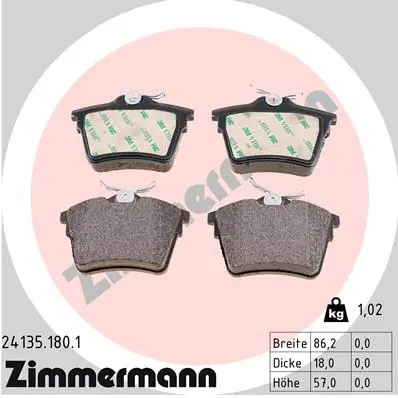 Piduriklotsi komplekt, ketaspidur ZIMMERMANN 24135.180.1