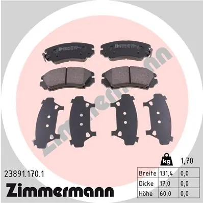 Piduriklotsi komplekt, ketaspidur ZIMMERMANN 23891.170.1