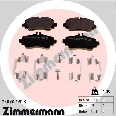 Piduriklotsi komplekt, ketaspidur ZIMMERMANN 23070.170.3