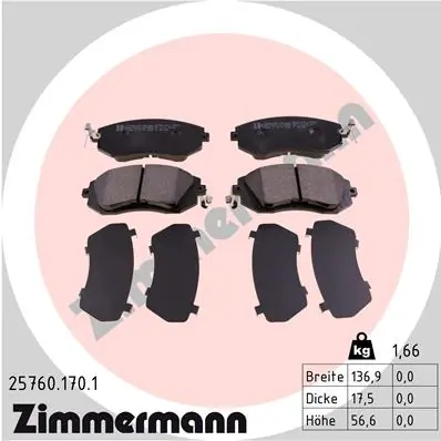 Piduriklotsi komplekt, ketaspidur ZIMMERMANN 25760.170.1