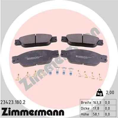 Piduriklotsi komplekt, ketaspidur ZIMMERMANN 23423.180.2