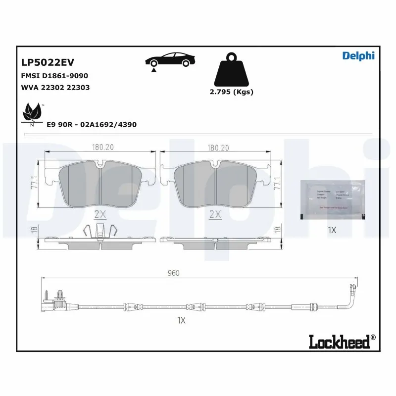 Piduriklotsi komplekt, ketaspidur DELPHI LP5022EV