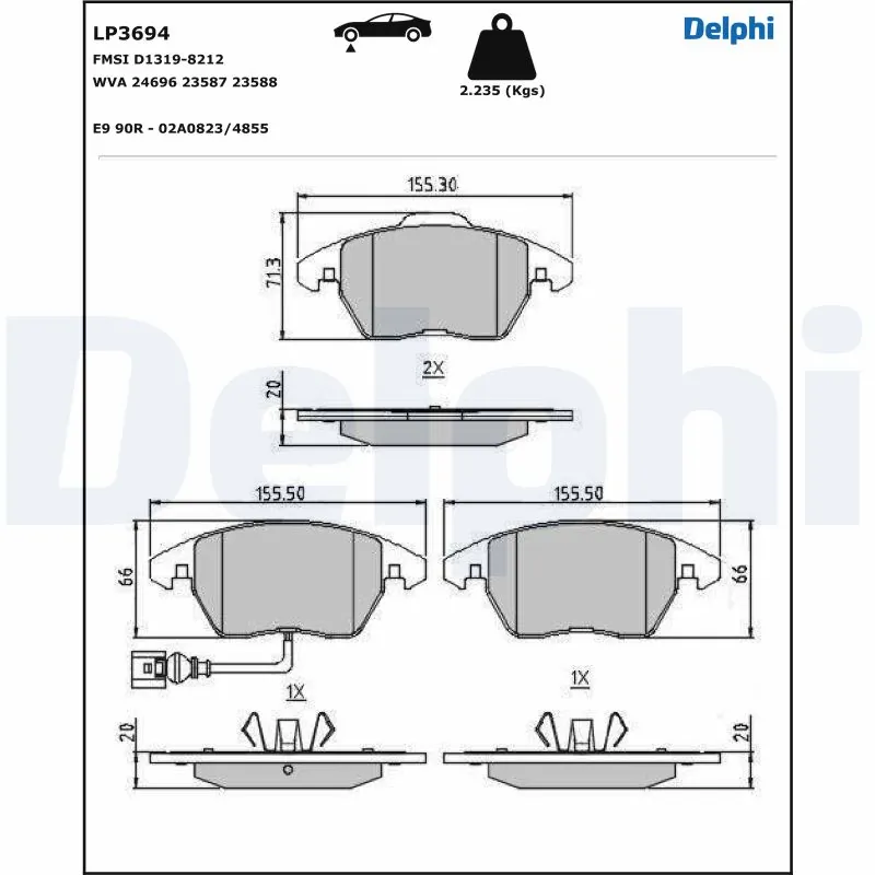 Piduriklotsi komplekt, ketaspidur DELPHI LP3694