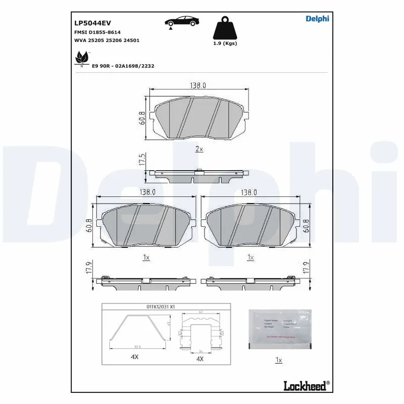 Piduriklotsi komplekt, ketaspidur DELPHI LP5044EV