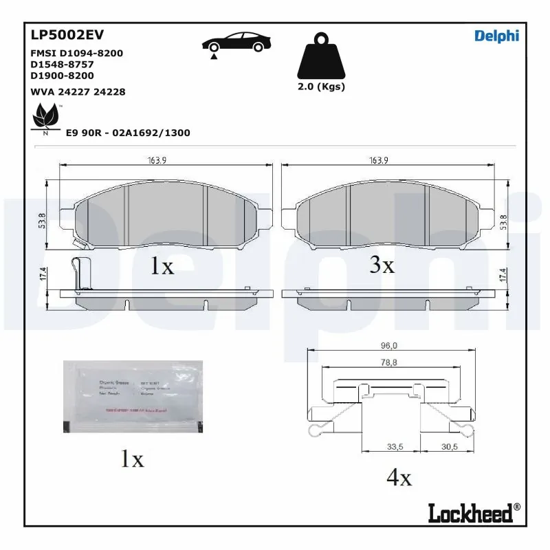Piduriklotsi komplekt, ketaspidur DELPHI LP5002EV