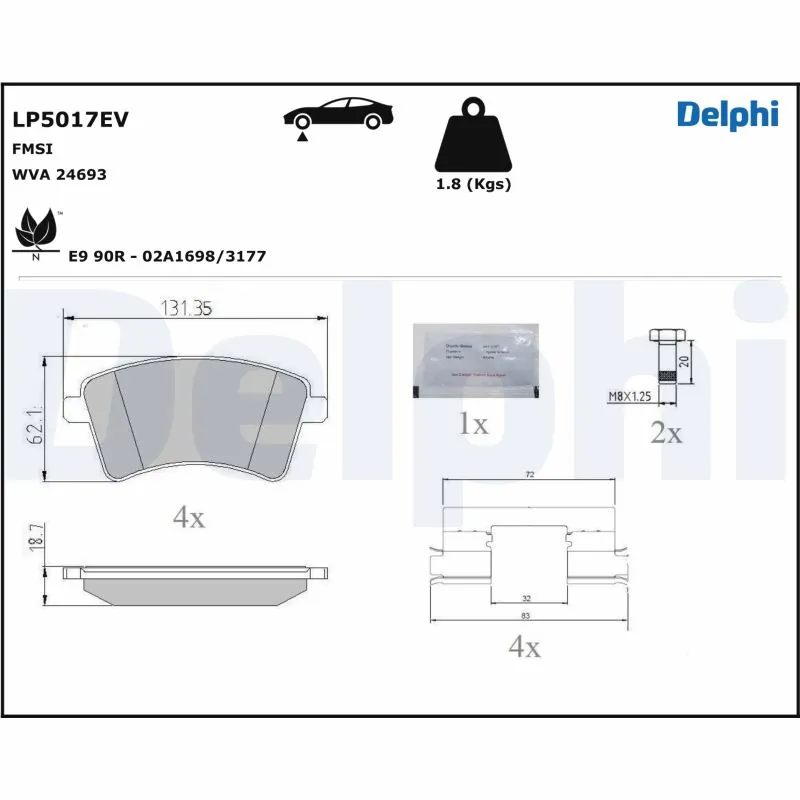 Piduriklotsi komplekt, ketaspidur DELPHI LP5017EV