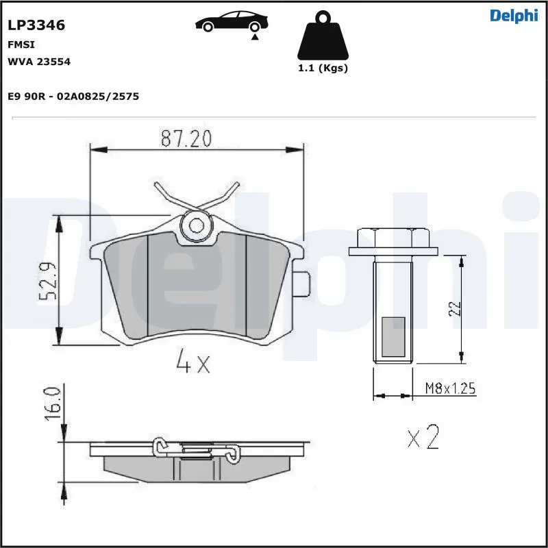 Piduriklotsi komplekt, ketaspidur DELPHI LP3346