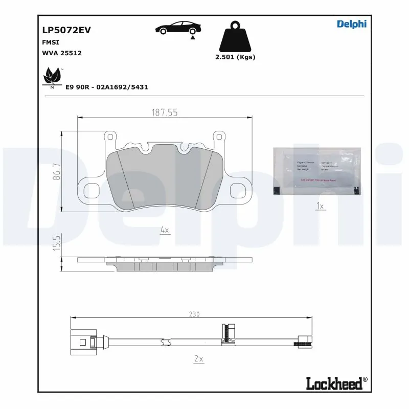 Piduriklotsi komplekt, ketaspidur DELPHI LP5072EV